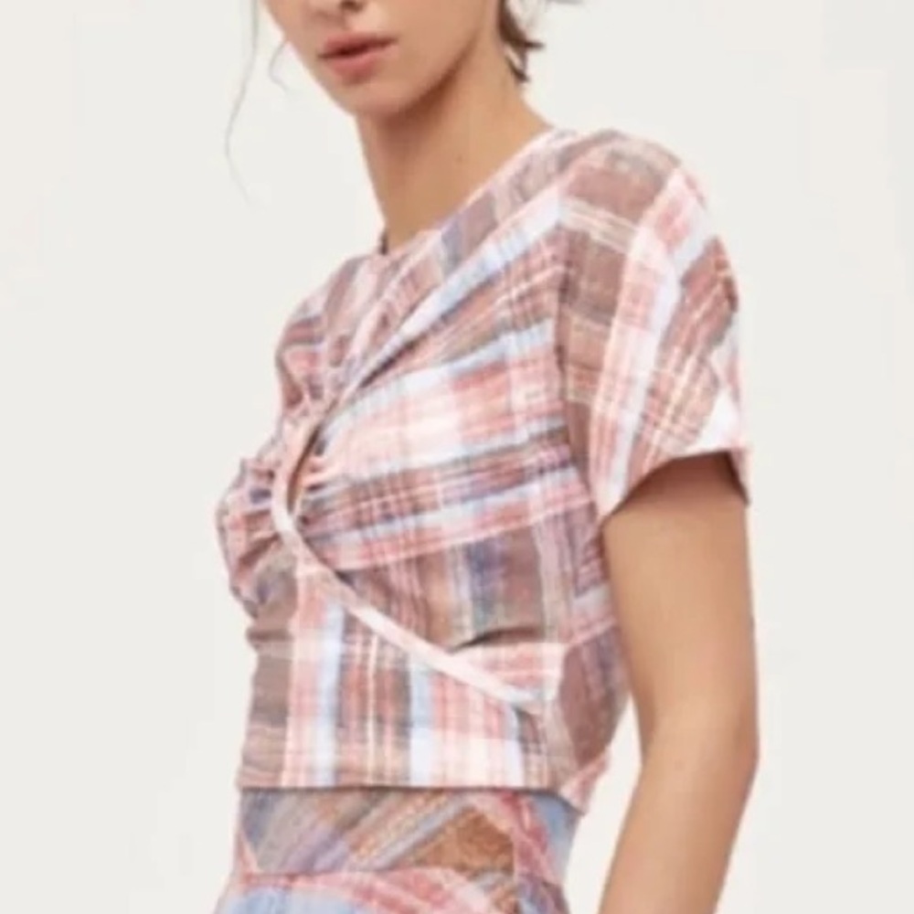 C/MEO Collective Different Story Top Pink Plaid Crop Top size Extra Small